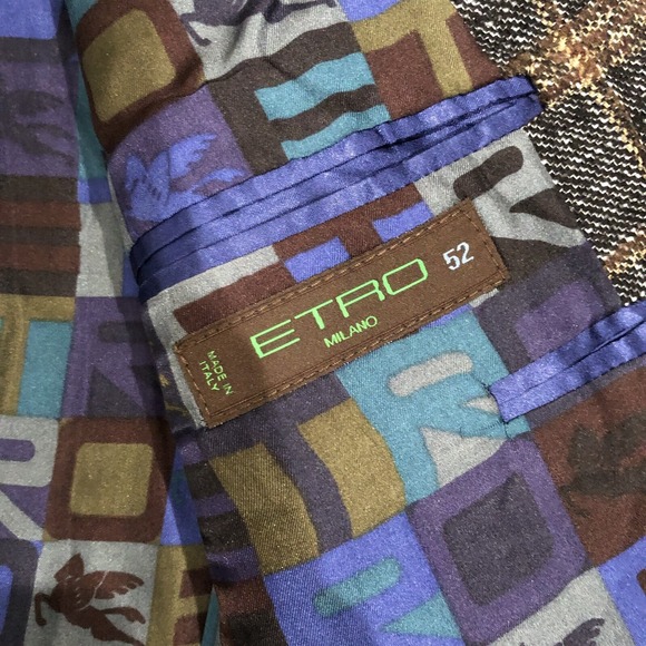 ETRO Milano Men's US 42R Blazer‎ Sport Coat Silk Wool Plaid Colorful Lined - Picture 8 of 12